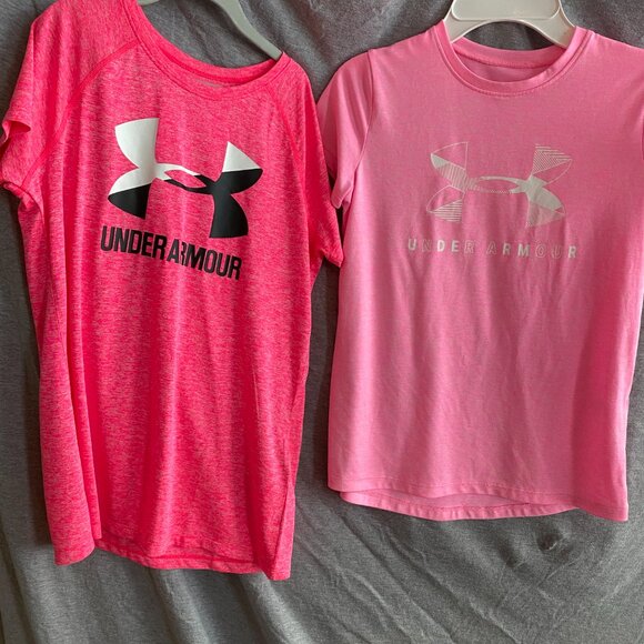 Under Armour pink dri fit short sleeve shirt womens size YM & YLG - Picture 7 of 11
